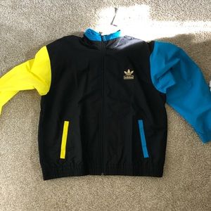 Adidas xl jacket. Black, blue, and yellow.